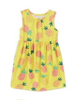 Dress your little Wonder Girl up in this colorful tank dress from Wonder Nation. Made of lightweight cotton knit fabric, this dress features a fun pineapple print in cheerful shades of yellow, perfect for any summer or spring occasion. The sleeveless crew neck design and knee-length dress length make it comfortable and easy to move around in, while the machine washable garment care ensures easy maintenance. Ideal for parties or casual outings, this dress comes in size 18 months and is perfect fo Girl Standing, Pineapple Print, Girls Wardrobe, Dress Cotton, Shades Of Yellow, Baby & Toddler Clothing, Cotton Knit, Knee Length Dress, Tank Dress