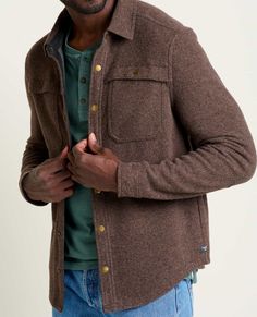 Layer perfection does exist. An itch-free recycled wool blend pairs just right over a tee or waffle knit while corduroy accents give him some charm. Snap chest pockets and a dapper drape will turn heads with every wear. Concept Clothing, Mens Sleeve, Wool Blend Jacket, Elbow Patches, Fabric Names, Toad, Waffle Knit, Chest Pocket, Shirt Jacket