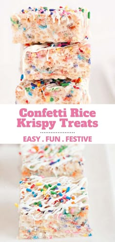 confetti rice krispy treats stacked on top of each other