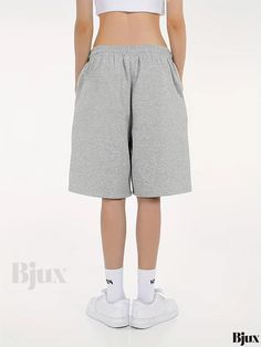 Bjux - High-Quality Drawstring Mid-Length Pants with Solid Design, Slant Pockets, and Comfortable Fit - Ideal for Casual and Sports Fashion - Womens Apparel Gray Short Leg Leisure Bottoms, Comfortable Gray Short Leg Bottoms, Gray Leisure Shorts, Basic Relaxed Fit Short Leg Bottoms, Sportswear Bottoms With Side Pockets For Spring, Gray Sportswear Bottoms For Leisure, Spring Sportswear Bottoms With Side Pockets, Stretch Sportswear Bottoms For Leisure, Comfortable Gray Sports Bottoms