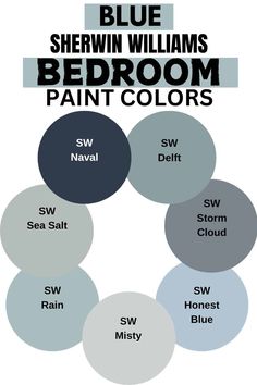 the blue and white bedroom paint colors are shown in this graphic diagram, which shows different shades