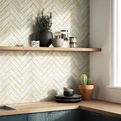 a kitchen counter with some pots and plants on it