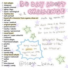 the 30 day adopt challenge is shown in pink, blue and green with stars on it