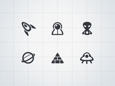 different types of icons on a grid paper