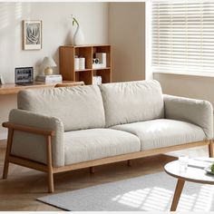 a living room scene with focus on the sofa