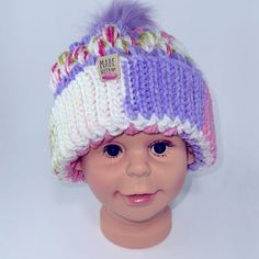 This Is A Beautiful Crocheted Winter Hat With A Purple Pom-Pom On Top. It Is Pink, Violet, Green And White. It Has A Leather Tag On The Front That Says Made With Love/Heart. It Was Made In A Smoke Free Environment And Is Brand New. Pink Purple, Pom Pom, Violet, Winter Hats, Women Accessories, Hats, Purple, Pink, Leather