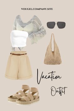 Elevate your vacation wardrobe with this effortlessly chic outfit! Featuring a stylish white tube top paired with high-waisted beige shorts and a light, airy crochet sweater for those breezy evenings. Accessorize with sleek black sunglasses, a beige crochet tote bag, and comfy nude platform sandals to complete the look. Perfect for exploring new cities, beach strolls, or any sunny getaway.#VacationStyle #SummerOutfit #BeachFashion #TravelLook #CasualChic #SummerEssentials #OOTD #FashionInspo #ResortWear #ChicStyle ✨ Outfit Details:  White tube top Beige high-waisted shorts with belt Light crochet sweater Black sunglasses Beige crochet tote bag Nude platform sandals 🌞 Ideal for:  City tours Beach vacations Casual outings Crochet Sweater Black, Crochet Cover Up Top, Nude Platform Sandals, Sunglasses Beach, White Tube Top, Crochet Cover, Aesthetic Crochet, Vacation Wardrobe, Effortlessly Chic Outfits