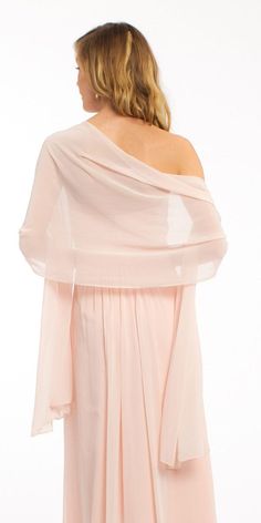 Slip this chiffon shawl over your shoulders to keep chills away during a formal event! Pair this dressy separate over your bridesmaid dress with nude heels, a rhinestone bracelet, and a gold clutch to complete. Elegant Pink Chiffon Dress For Prom Season, Elegant Pink Chiffon Dress For Wedding Guest, Elegant Chiffon Dress For Prom Season, Elegant Pink Chiffon Prom Dress, Chic Flowy Chiffon Dress For Wedding, Chic Flowy Chiffon Wedding Dress, Flowy Mother Of The Bride Dress For Party, Summer Evening Chiffon Mother Of The Bride Dress, Chic Chiffon Dress For Wedding Guest