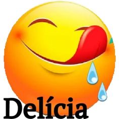 a smiley face with the word delicia on it's chest and water drops coming out of its mouth