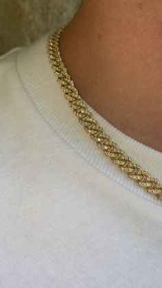 Luxury Gold Chain Necklaces For Anniversary, Luxury Gold Plated Cuban Link Necklace In Yellow Gold, Luxury Formal Yellow Gold Cuban Link Necklace, Luxury Yellow Gold Cuban Link Jewelry, Gold Iced Out Round Diamond Necklace, Gold Cuban Link Iced Out Diamond Necklace, Gold Iced Out Diamond Necklace For Formal Events, Gold Iced Out Cuban Link Diamond Necklace, Gold Cubic Zirconia Diamond Necklace In Cuban Link