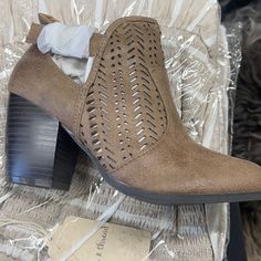 Very Comfortable And Great Piece To Add To Your Fall Collection Casual Brown Booties With Block Heel, Casual Brown Booties For Spring, Brown Block Heel Booties For Spring, Brown Pointed Toe Booties For Spring, Casual Beige Booties With Block Heel, Casual Brown High Heel Booties, Spring Brown Pointed Toe Booties, Brown Spring Booties With Reinforced Heel, Brown Booties With Reinforced Heel For Spring