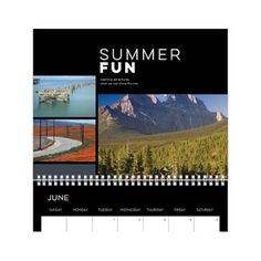 a calendar with pictures of mountains, trees and water in the background is an image of a