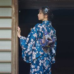 Navy and White Floral Kimono | Eiyo Kimono Blue Kimono Outfit, Japanese Traditional Clothing, Kimono Style Dress, Cute Kimonos, Flower Kimono, Modern Kimono, Kimono Floral, Kimono Outfit, Mode Kimono