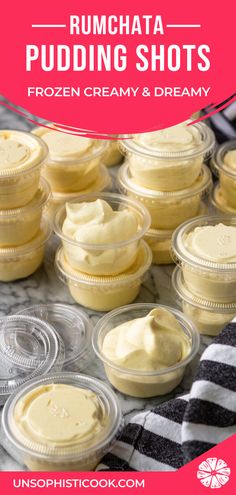 some small cups filled with puddings on top of a table