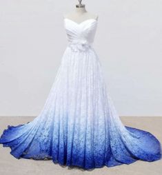 Ombre Wedding Dresses, Wedding Dress Ombre, Sweetheart Lace Wedding Dress, Aquarius Images, Dresses With Flowers, White And Blue Wedding, Blue Wedding Dress, Lace Sweetheart Wedding Dress