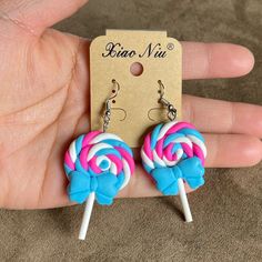 New Colorful Candy Bow Earrings Handmade Putty Clay One Of A Kind. You Won’t Find It Anywhere. 100% Handmade. It’s Pretty Big Compared To Regular Earnings Size. #Puttyclaymade Never Worn. Brand New. Unique # Sweet Multicolor Handmade Earrings, Blue Kawaii Earrings For Gift, Cute Handmade Light Blue Earrings, Cute Light Blue Earrings Gift, Cute Light Blue Earrings For Gift, Candy Earrings, Gold Diamond Hoop Earrings, Clay Color, Ivory Earrings