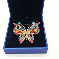 Multicolor Gold Brooch Never Worn In Perfect Condition. Multicolor Butterfly Brooch Jewelry, Multicolor Butterfly Brooches As Gift, Multicolor Brooch Jewelry As Gift, Multicolor Brooch Jewelry For Gift, Multicolor Jewelry Brooch As Gift, Swan Brooch, Unicorn Pin, Gold Brooch, Butterfly Brooch