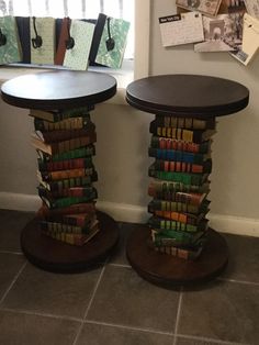 there are two tables made out of books