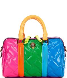 Kurt Geiger London Kensington Small Boston Neon Rainbow Satchel Bag | Dillard's Cheap Louis Vuitton Handbags, London Kensington, Artistic Elements, Neon Bag, Kensington London, Bright Winter, Neon Rainbow, Luxury Purses, Animal Coloring