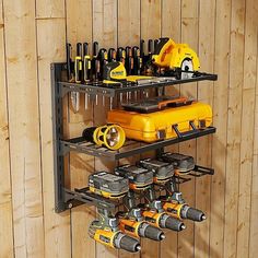 there is a shelf with tools on it