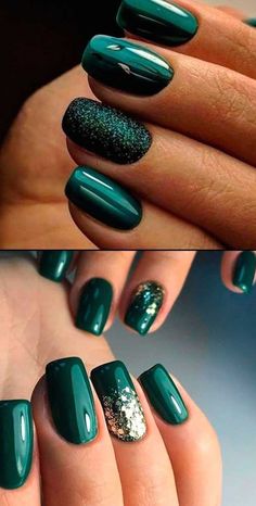 Dark Green Nails, Green Nail Designs, Christmas Gel Nails, Smink Inspiration, Green Nail, Dark Nails, Manicure Y Pedicure, Fancy Nails