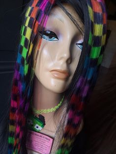 This one is amazing ^_- ♥️💜 but takes a while to make these are checkerboard painted human hair extensions they are 18" inch 20" extensions in length. If you have any questions just message me i can make these in shorter length. Scene Hair Extensions, Checkerboard Hair, Gorgeous Eye Makeup, Scene Queen, Scene Queens, Magical Makeup, Drawing Hair, Scene Hair, Hair Fashion