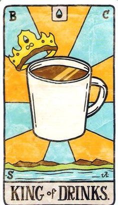 the king of drinks tarot card has a crown on it and is holding a hot beverage