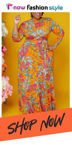 Orange Fashion Plus Size Print Basic O Neck Long Sleeve  Long Dress Non-stretch Maxi Dress For Fall Vacation, Fall Vacation Maxi Dress Non-stretch, Trendy Fall Maxi Dress For Vacation, Trendy Fall Vacation Maxi Dress, Colorful Scarf Outfit, Long Sleeve Long Dress, Sleeve Long Dress, Modest Outfit Ideas, Fashion Plus Size