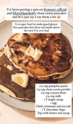 pancakes with butter and chocolate on top are shown in this post - it notecard