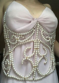 Pearl Bustier, Pearl Bodice, Pearl Corset, Sneakers Sketch, Beads Clothes, Diy Carnival, Nine Muses, Pearls Diy