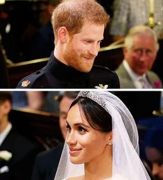 prince harry and his bride are smiling at each other