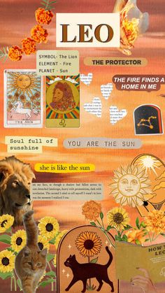 a collage of pictures with animals, flowers and sunflowers on it's side