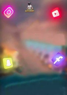 an image of some app icons in the air with blurry colors and clouds behind them