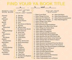 the book title page for find your ya book title and other things to do with them