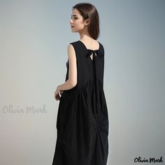 Olivia Mark - Irregular Design Sleeveless Pleated Black Vest Dress Black Vest Dress, Mid Length Skirts, Black Vest, Types Of Skirts, Olivia Mark, Vest Dress, Types Of Collars, Skirt Length, Types Of Sleeves