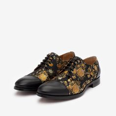 The Jack Shoe in Eden Noir | TAFT Fancy Shoes Men, Grooms Shoes, Taft Boots, Taft Shoes, Floral Print Shoes, Grooms Party, Fancy Stuff, Jeff Goldblum, Derby Shoe