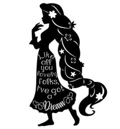 a black and white silhouette of a woman with words on it