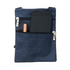 You'll always be ready to go with the handy style of a Denim-Look Crossbody Bag. Designed for easy access, it has zippered sections for phone, keys sunglasses and more. Durable bag keeps your essentials close and your hands free. Made from: Polyester Measurements: 5"W x7"L Strap adjusts from 26" to 48" Notes: Hand wash Made in the USA Casual Phone Bag With Zipper Pocket For On-the-go, Casual Phone Bag With Anti-theft Pocket, Casual Phone Bag With Zipper Pocket For Travel, Functional Phone Bag With Zipper Pocket For On-the-go, Daily Use Crossbody Phone Bag With Anti-theft Pocket, Functional Phone Bag With Zipper Pocket For Travel, Functional Blue Phone Bag With Cell Phone Pocket, Casual Phone Bag With Anti-theft Pocket For Daily Use, Functional Travel Phone Bag With Anti-theft Pocket