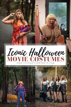 the iconic halloween movie costumes for women and girls are featured in this collage with text overlay