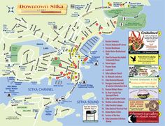 a map showing the locations of various restaurants and shops in downtown, with information about their location