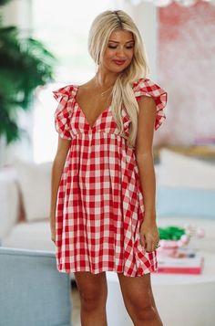 HAZEL & OLIVE To Be Loved By You Plaid Babydoll Dress - Red and White Plaid Babydoll Dress, Gameday Fits, School Edition, Babydoll Dresses, White Dress Formal, Picnic Style, Red And White Dress, Boomer Sooner, Gameday Dress