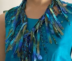 Turquoise Scarf for Women, Summer Scarf, Blue and Green Scarf, Scarf Necklace, Tropical Scarf, Bib Necklace for Women, Boho Chick Necklace, - Etsy Bohemian Blue Silk Scarf For Gift, Bohemian Blue Silk Scarf As Gift, Bohemian Blue Silk Scarf Gift, Elegant Handmade Blue Scarves, Handmade Blue Scarves As Gifts, Handmade Blue Scarf As A Gift, Weaving Patterns Loom, Turquoise Scarf, Birthday Gift For Sister