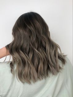 Cool Muted Brown Hair, Grey Balayage Brunettes, Cool Tone Brown Hair Balayage, Ash Brown Short Hair, Asian Hair Balayage Ash Brown, Short Ashy Brown Hair, Mid Length Balayage Hair Brunettes, Asian Hair Balayage Ash, Ashy Light Brown Hair Balayage