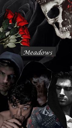 a collage of images with the words meadows on them and two men holding roses