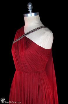 Jean Dessès gown vintage red silk chiffon goddess dress | Etsy Pre-draped Embellished Evening Dress For Gala, Pre-draped Embellished Evening Dress, Embellished Pre-draped Party Gown, Elegant Embellished Draped Evening Dress, Pre-draped Evening Gown For Prom Season, Evening Gown For Prom Season With Pre-draped Style, Draped Cocktail Evening Dress For Prom Season, Red Draped Evening Dress For Gala, Red Draped Gala Evening Dress