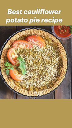 a pie with tomatoes and parmesan cheese on top is featured in this recipe