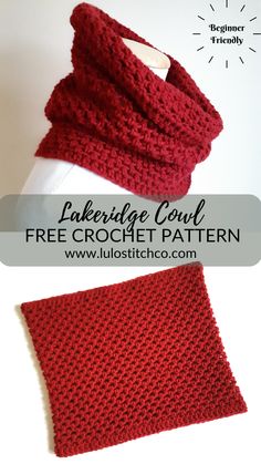 a red knitted scarf with the words, free crochet pattern on it