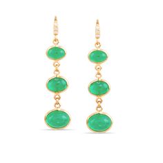 Tresor Beautiful 18K Yellow Gold Emerald & Diamond Earrings feature 5. 04 carats of Emerald And 0. 05 Carat of Diamond. The earrings are an ode to the luxurious yet classic beauty with sparkly gemstones and feminine hues. Their contemporary and modern design make them versatile in their use. The earrings are perfect to be worn daily, at parties, music galas, charity events, conferences, and even weddings. Get yours now. Always store your jewelry in the Tresor box which it came in. And keep it in the Tresor Jewelry Pouch while travelling.  To keep your jewelry shining longer, remember to not wear jewelry while       Sleep      Shower      Spray      Swim      Sweat  Water erodes jewelry metals fast, and can make your gemstones dull. Remember to not wear jewelry when you are expecting to be Oval Diamond Earring, Emerald Diamond Earrings, Shower Spray, August Birthstone Jewelry, Charity Events, July Birthstone Jewelry, Diamond Earring, Pearl Jewellery Earrings, Jewelry Ring Box