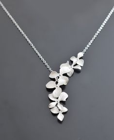 Beautiful lariat orchid silver necklace Wedding necklace Delicate Silver Lariat Necklace For Anniversary, Delicate White Gold Lariat Necklace, Delicate Silver Lariat Necklace For Gift, Delicate Silver Lariat Necklace As Gift, Delicate Silver Lariat Necklace For Formal Occasions, Delicate White Lariat Necklace For Anniversary, Delicate Silver Lariat Necklace For Formal Events, Delicate White Gold Lariat Necklace Gift, White Sterling Silver Lariat Necklace For Wedding