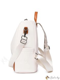 BirdinBag - Medium Colorblock Classic Backpack for School, Women, Rookies, and White-collar Professionals Casual White Leather Backpack For Back To School, Trendy White Rectangular Leather Backpack, Casual White Leather Backpack With Large Capacity, Casual White Leather Backpack Large Capacity, Trendy White Leather Shoulder Backpack, Casual White Leather Backpack, White Shoulder Bag With Zipper For Back To School, White Casual Leather School Backpack, White Casual Leather Backpack With Zipper